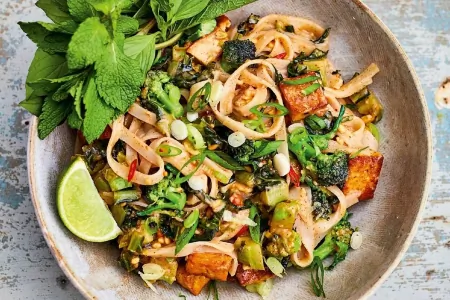 Peanut butter and purple broccoli pad thai